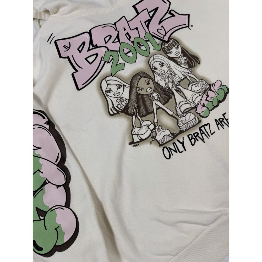 Bratz Y2K Hoodie Zip Up Graphic Sweatshirt‎ White Size Large Streetwear